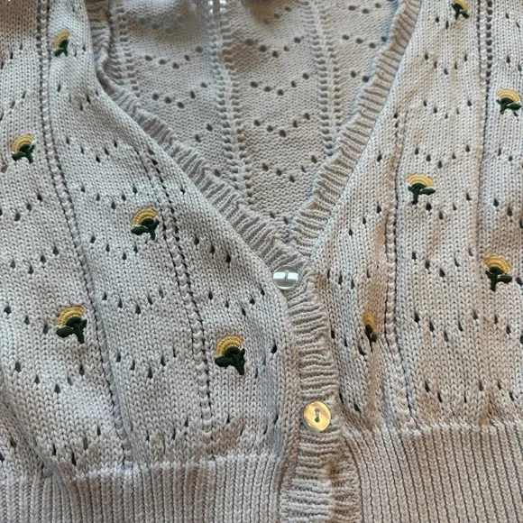Wild fable cropped light blue dainty knit floral embroidered cardigan - Picture 6 of 13